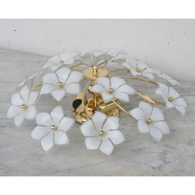 1940s Italian Delicious Murano Ceiling Light White Flowers For Sale - Image 10 of 15