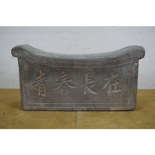 Vintage Chinese Grey Stone Eternal Youth Always Young Pillow Neck Head Rest For Sale - Image 4 of 12