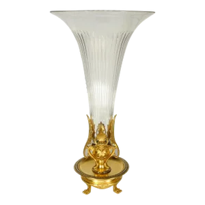 Antique French Gilt Bronze Cut Crystal Large Trumpet Vase