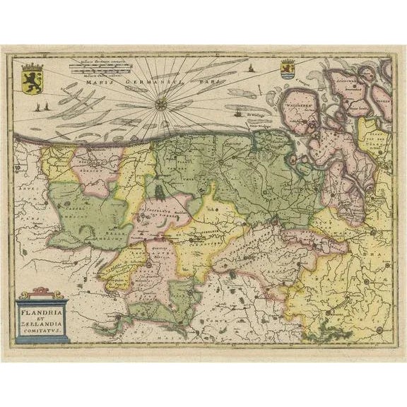 Antique Map of Flanders and Zeeland by Merian, 1659 For Sale - Image 6 of 6