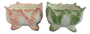 Vintage Mottahedeh Majolica Cabbage Leaf Planters - A Pair