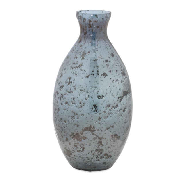 Enhance your space with this set of three bubbled glass bud vases in cool navy blue and gray tones. Featuring a clear...