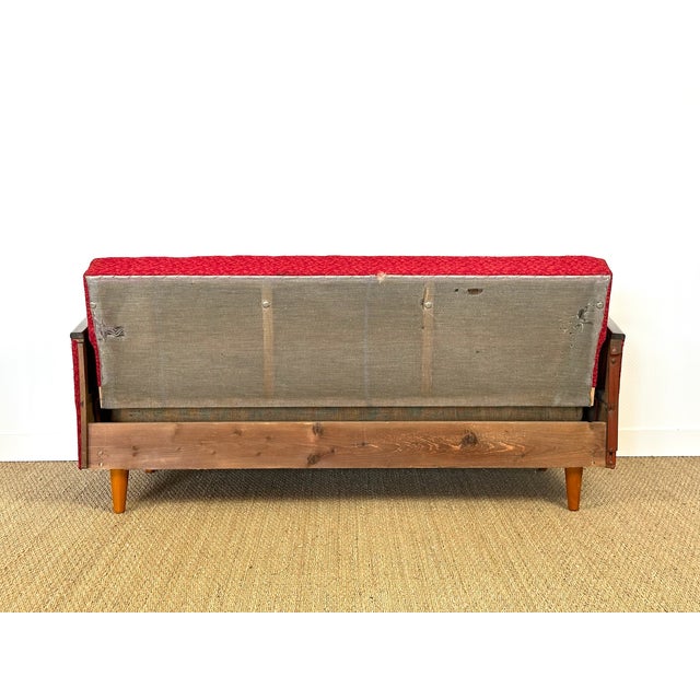 Wood Vintage Scandinavian Convertible Sofa in Wood and Fabric, 1960s For Sale - Image 7 of 17