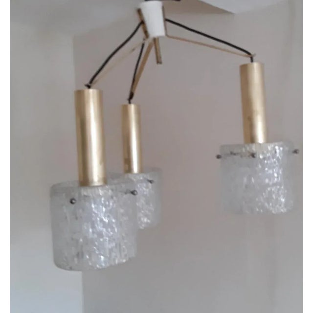 Vintage 3-Flame Ceiling Lamp with Brass Triangle Frame and Foam Glass Shades, 1960s For Sale - Image 3 of 7