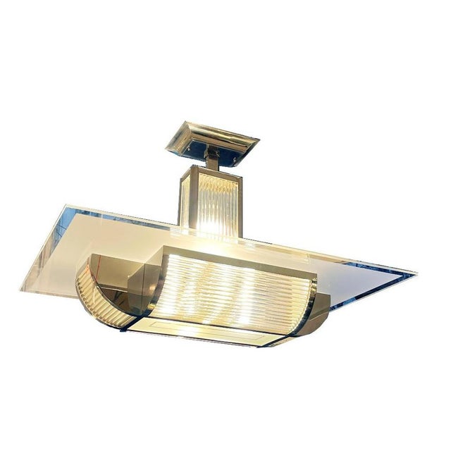 Art Deco ceiling lamp by René Pottier France around 1930 Modernist ceiling lamp in nickel-plated brass and glass rods. 4...