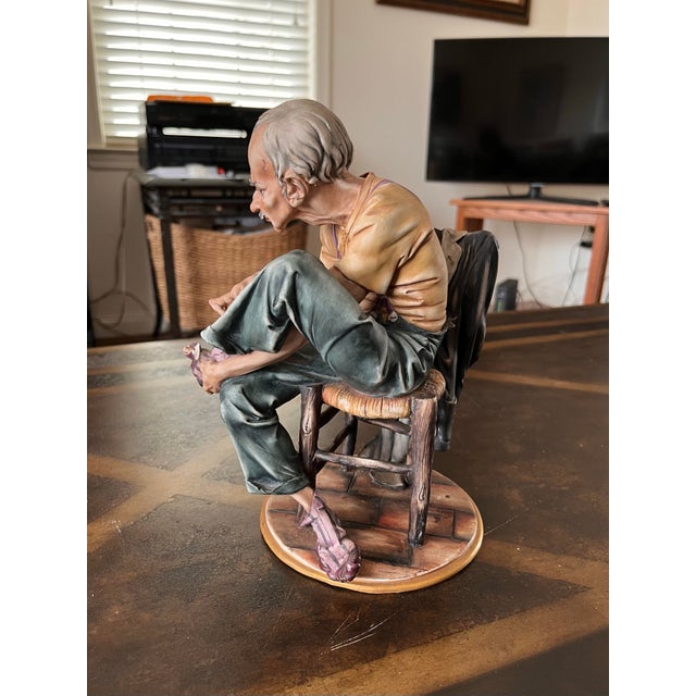 1970s 1970s Capodimonte 10" Man Mending Sock Figurine, Small Flaws For Sale - Image 5 of 9