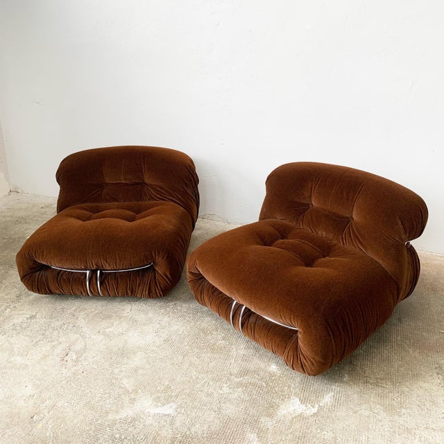 Soriana Armchairs in Brown Fabric by Afra and Tobia Scarpa for Cassina, 1970s, Set of 2 For Sale - Image 11 of 11