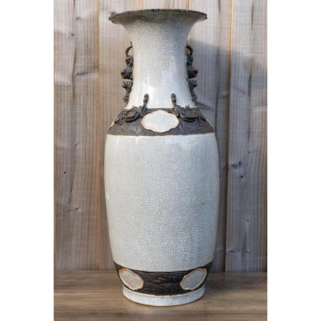 Large Antique Chinese Qing Dynasty Crackle Glaze Porcelain Vase, 1800s For Sale - Image 3 of 18