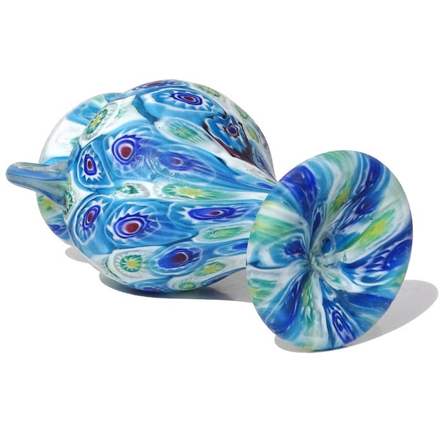 Glass Murano Fratelli Toso Antique Italian Art Glass Millefiori Flowerr Mosaic Double Handles Design Vase For Sale - Image 7 of 7