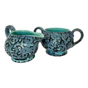 Mid Century McCoy Turquoise Brocade Sugar and Creamer Set