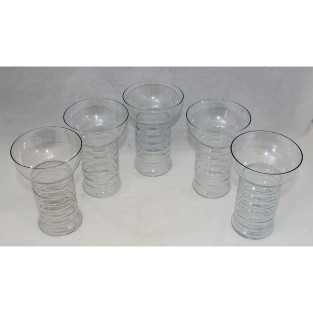 1930s Art Deco Dunbar Aramis Iridescent Ice Blue Ringed Glasses Set of 5 For Sale In West Palm - Image 6 of 8