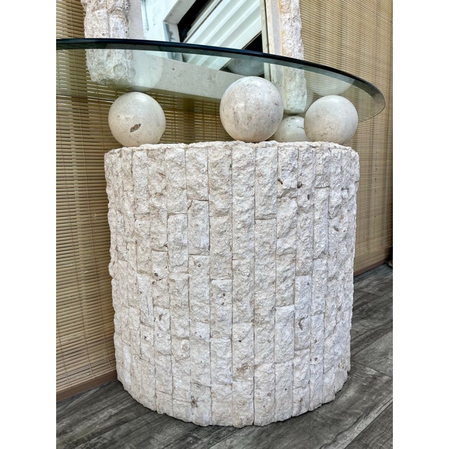 Glass Postmodern Natural Mactan Stone Entry Console Table With Wall Mirror. C 1990s For Sale - Image 7 of 12