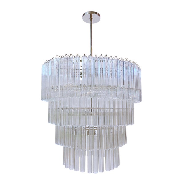 Nickel Polished Chandelier With Hexagon Glass Tube by Lmd Custom Lighting For Sale
