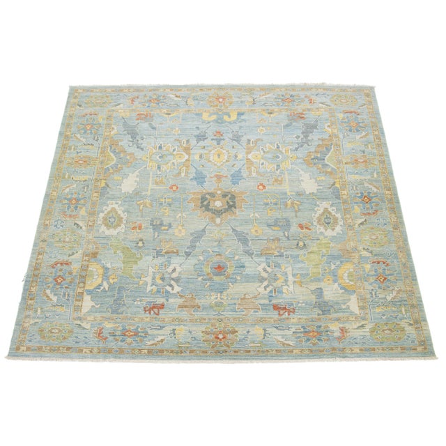 Apadana's Modern Sultanabad Square Wool Rug Handmade in Blue With Floral Design For Sale - Image 10 of 11