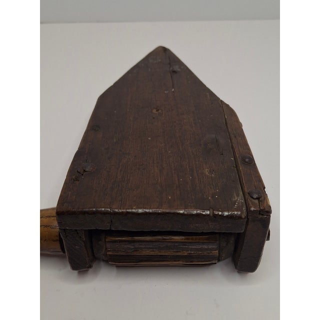 Brown Museum Grade 18th Century Polish Galician Purim Grogger Rare Triangular Frame For Sale - Image 8 of 18