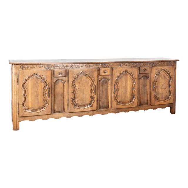 Long French Oak Four Door Sideboard Buffet For Sale
