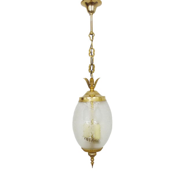 Suspension in Brass and Engraved Glass Globe, 1960s For Sale