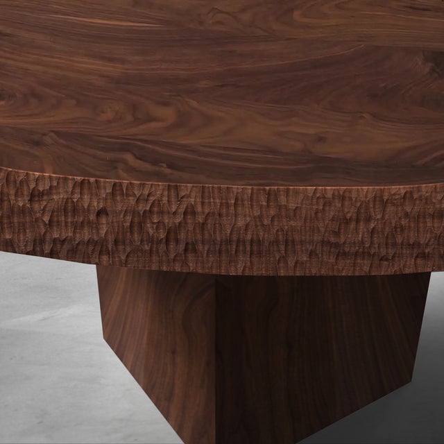 Westland Studio Round Walnut Dining Table With Hand Carved Textures and ...
