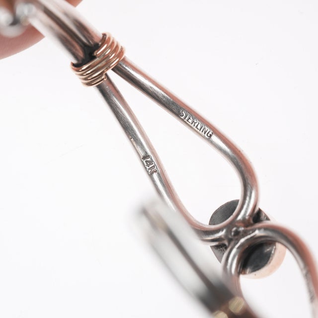 6 1/8" Lee Bennett Navajo 14k/Sterling and Opal cuff bracelet For Sale In Austin - Image 6 of 10