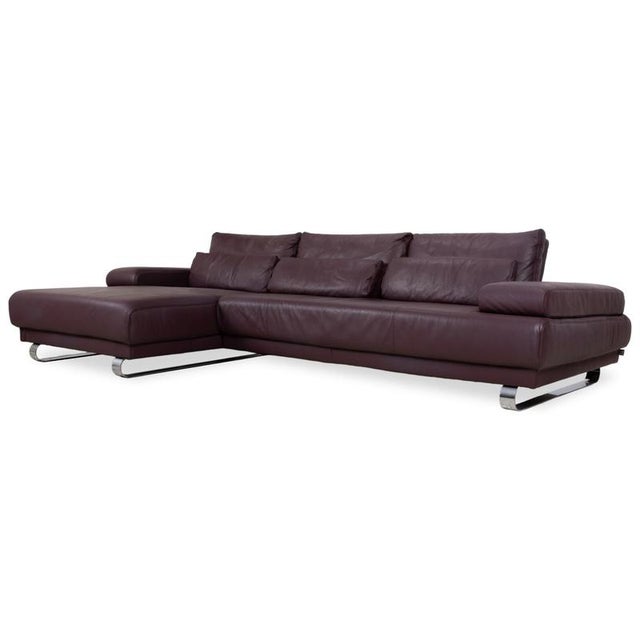 Leather Chrome Harry Corner Sofa in Bordeaux Aubergine with Manual Function from Ewald Schillig For Sale - Image 18 of 18