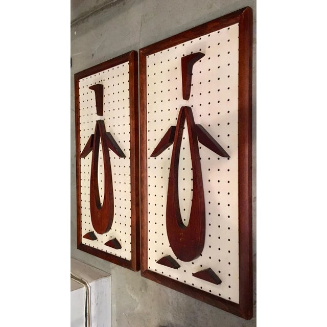 Stylized Wood Penguins on Perforated Hardboard For Sale - Image 4 of 6