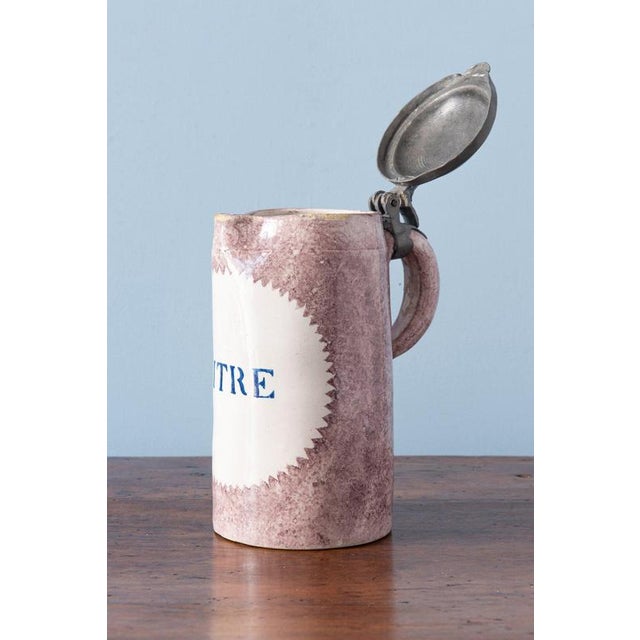 Spongeware Manganese Pewter-Mounted Beer Stein from Brussels Faience, 1800s For Sale - Image 6 of 10