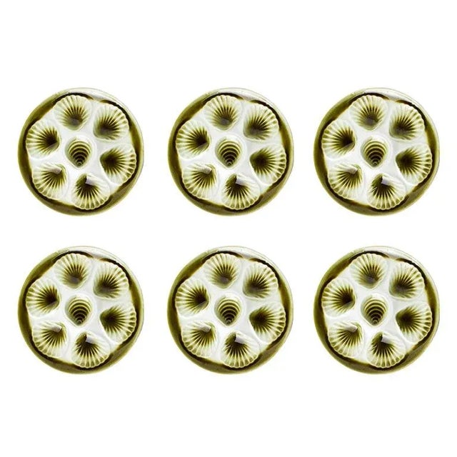 Ceramic Set of 6 French Moulin Des Loups Orchies Green Oyster Shell Dinner Platters or Plates by Orchies For Sale - Image 7 of 7