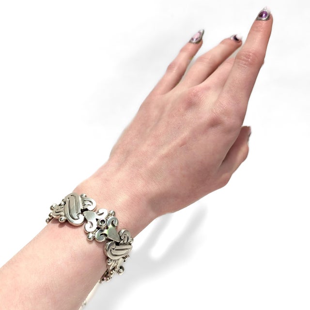 Mid-Century Modern Signed Hector Aguilar Mexican Mid-Century Sterling Silver Fertility Bracelet For Sale - Image 3 of 11
