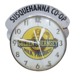 Mid-Century Illuminated "Golden Guernsey Milk Products" Advertising Wall Clock c.1950 For Sale