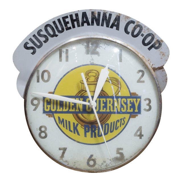 Mid-Century Illuminated "Golden Guernsey Milk Products" Advertising Wall Clock c.1950 For Sale
