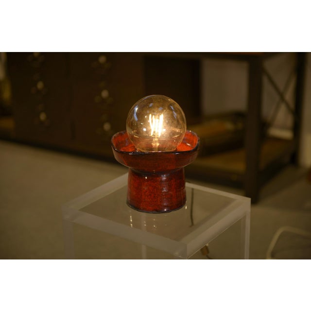 1980s Red Ceramic Table Lamp by Guillerme and Chambron, 1980s For Sale - Image 5 of 9