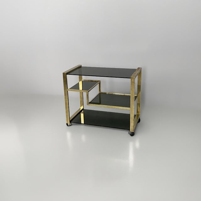 Italian Modern Brass and Smoked Glass Bar Cart, 1970s For Sale - Image 13 of 13