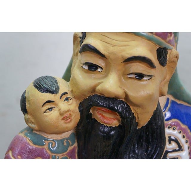 3 Ceramic Fu Lu Shou Star Gods Good Fortune Prosperity Longevity Statues 23" For Sale - Image 10 of 16