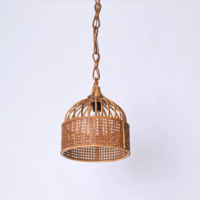 Gold French Riviera Round Pendant in Rattan and Wicker, Italy, 1970s For Sale - Image 8 of 12