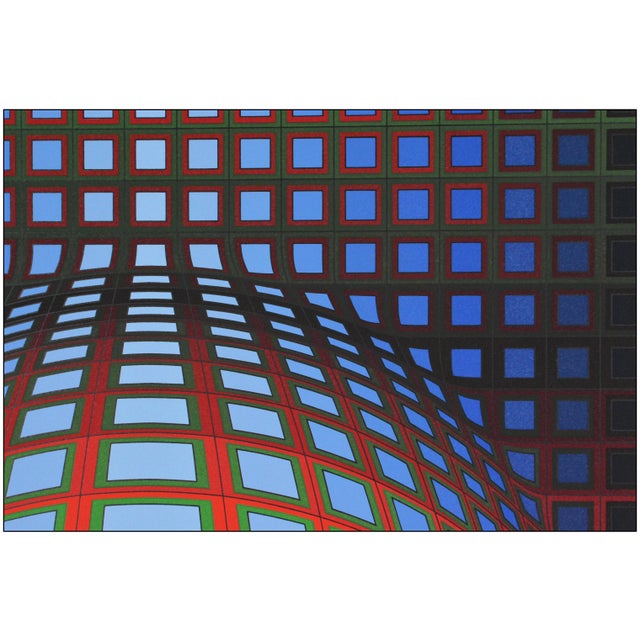 Victor Vasarely Mid 20th Century Geometric Abstract Blue Screenprint Victor Vasarely For Sale - Image 4 of 7