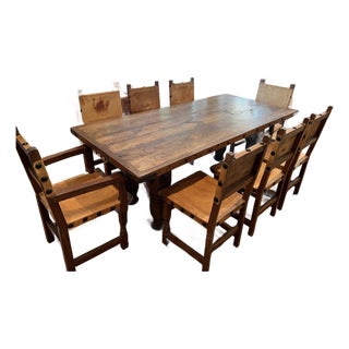 Custom Mesquite Dining Table & Chair Set of 9 For Sale