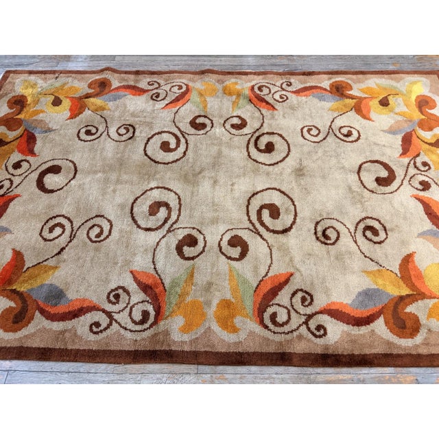 1920s Ecru Field Geometric Avant Garde Antique European Art Deco Small Rug For Sale - Image 4 of 6