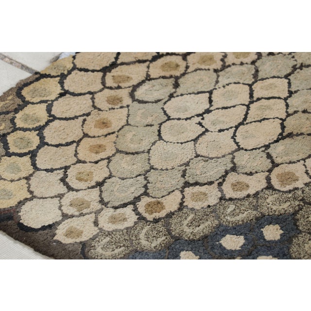 Rug & Kilim Antique Hooked Rug in Blue With Cream Geometric Patterns, From Rug & Kilim For Sale - Image 4 of 8