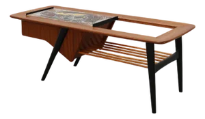 Model 210 Bar or Coffee Table in Teak with Ceramic Tiles by Alfred Hendrickx for Belform, 1950s