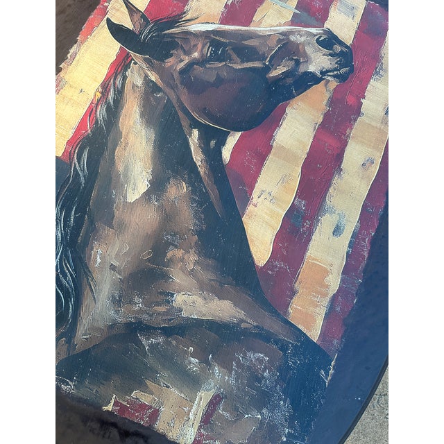 Coffee Patriotic Horse Coffee Table, Oval, Queen Anne Legs For Sale - Image 8 of 10