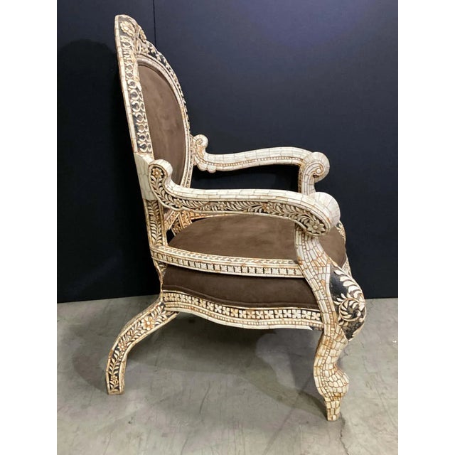 Anglo-Indian Bone-Inlaid Throne Armchair, India For Sale - Image 4 of 15