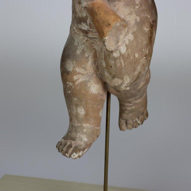Brown Italian Carved Wood Putti Musician Figures With Glass Eyes C1920 For Sale - Image 8 of 11