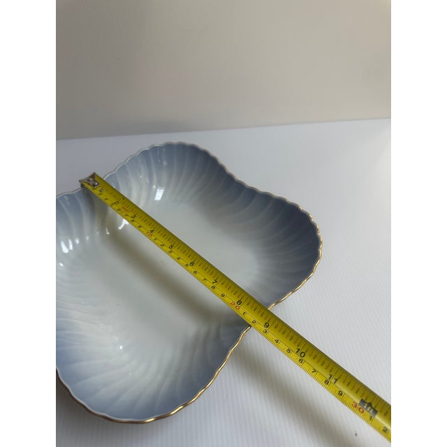 Ceramic Vintage 1980s Norwegian Porsgrund Maud Bla Collection Serving Bowl With Blue Gradient, Ribbed Texture, Gold Trim For Sale - Image 7 of 8