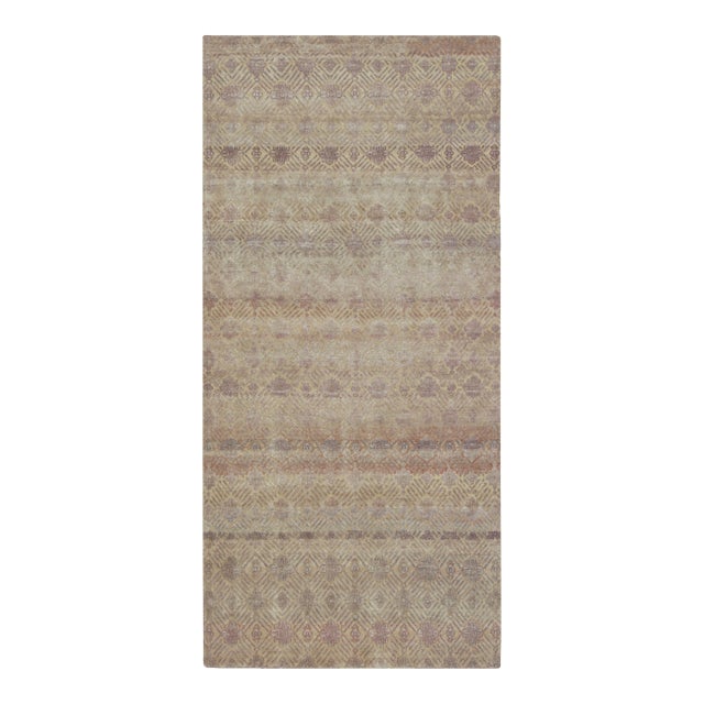 Rug & Kilim’s Contemporary Runner Rug in Cream and Mauve With Floral Patterns For Sale