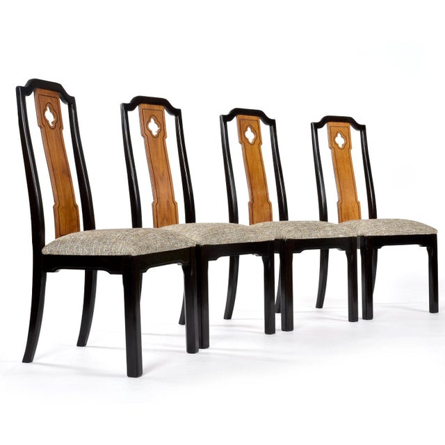 6 Thomasville Embassy Asian Modern Chinoiserie Dining Chairs Gray Seats For Sale - Image 9 of 16