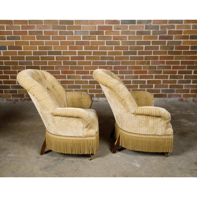 Cream Pair of French 1920s Fauteuils Crapaud with Cream Upholstery, on Casters For Sale - Image 8 of 12
