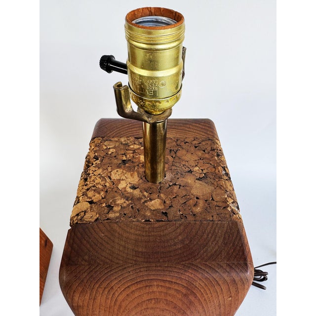 Wood Mid-Century Modern Craftsman Style Wood, Cork Table Lamps, Pair For Sale - Image 7 of 9