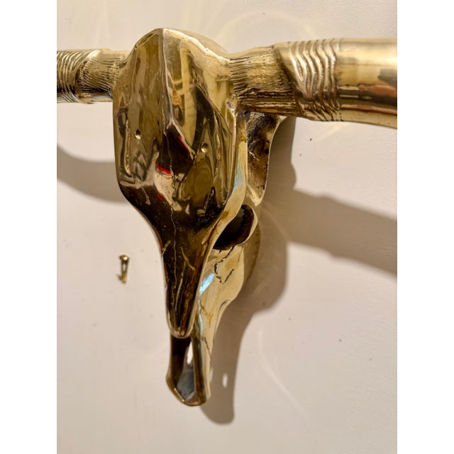 Brass Longhorn Skull Wall Sculpture, Hollywood Regency Style, 1960s For Sale - Image 10 of 11