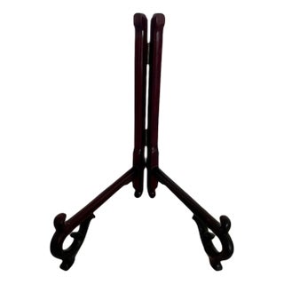 Large Ornate Folding Chinese Expresso Brown Rosewood Plate, Charger, Display Stand For Sale