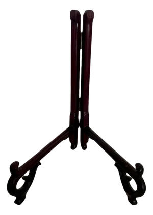 Large Ornate Folding Chinese Expresso Brown Rosewood Plate, Charger, Display Stand